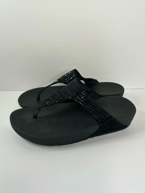 Fitflop Incastone Slide Sandals Black Beaded Studded  L85-001 Women's Size US 9