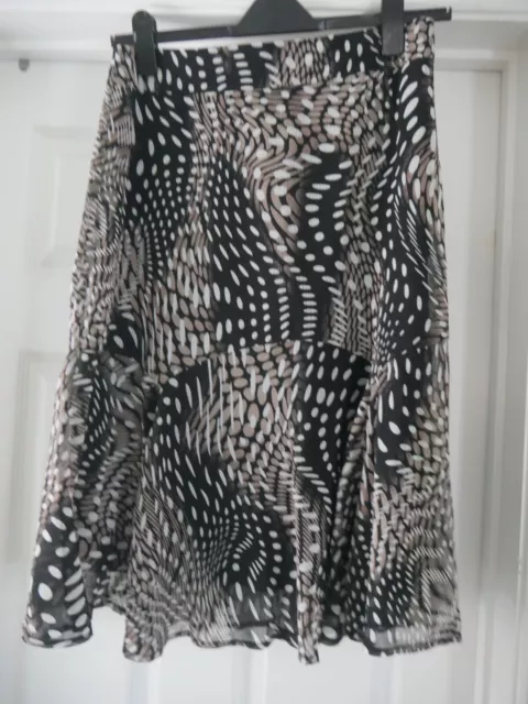 Gonna di design versatile taglia 10/12 marrone galleggiante cerchio nero stampa animale midi