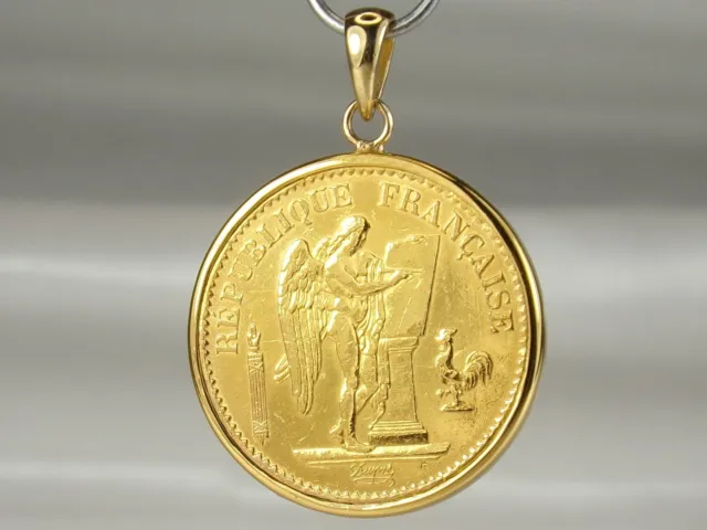 1878 A Gold 20 Francs 21.6k French Coin in a 14k Bezel Pendant