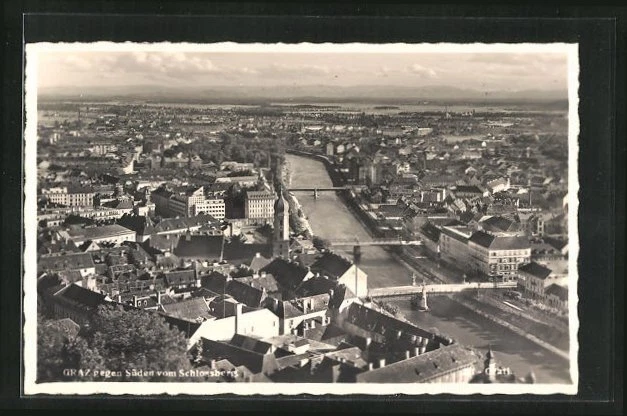 AK Graz, Blick gen Süden vom Schlossberg 1942
