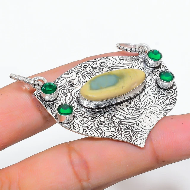 Imperial Jasper, Diopside 925 Sterling Silver Jewelry Pendant 2.05" i071