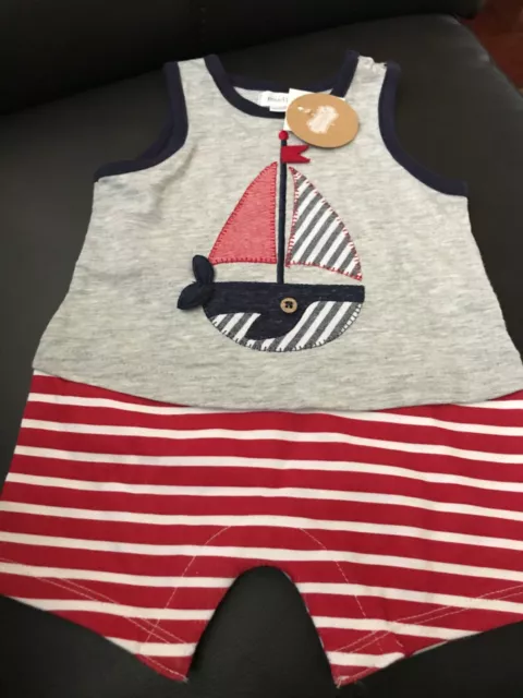 SailBOAT BABY MUDPIE  Cotton Romper Outfit Sz 3/6 Mos