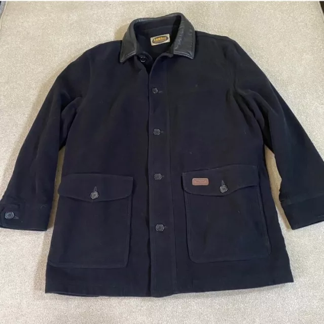 Vintage RM Williams Jacket Mens Large Navy Moleskin Leather Trim Coat Heavy