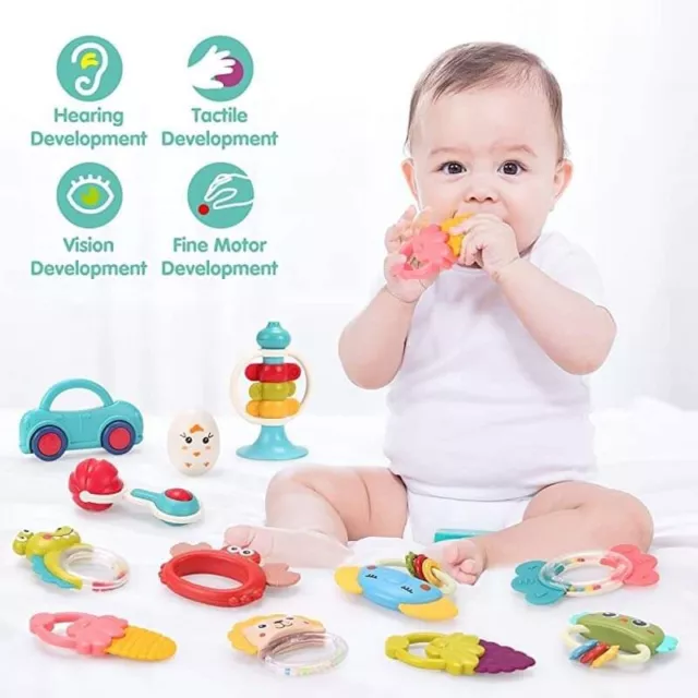 Baby Rattles Teething Toys 12pc Set Teethers New Born-12m Unisex Qizebaby New