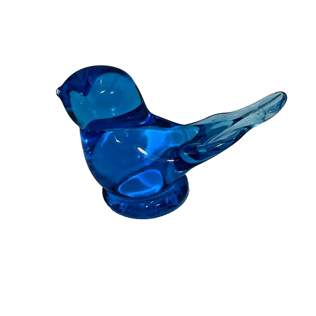 Blown Glass Bluebird of Happiness On Heart - Signed Gene Center 1990, VTG, Bird