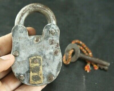Old Iron Brass Padlock Vintage Finish Handmade Working Collectible Lock One Key