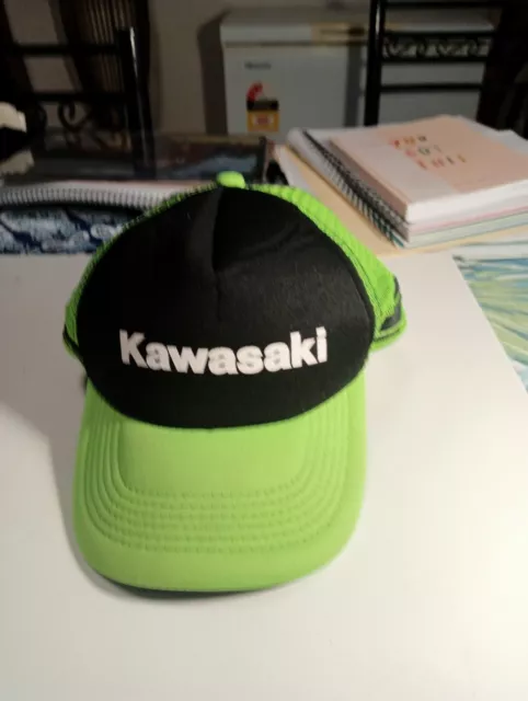 Kawasaki Motorcycle Snapback Truckers Hat Cap Green and Black and white 3