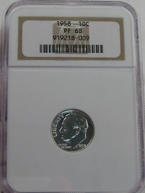 GEM PROOF 1958 Silver Roosevelt Dime NGC PF68. #30