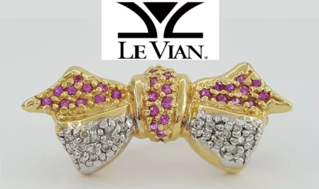 LeVian Le Vian 14K Yellow Gold 0.85 ct Pink Sapphire & Diamond Bow Pin Brooch