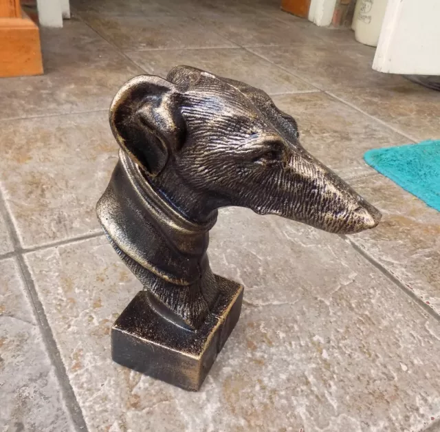 Superb heavy Cast Iron Greyhound Whippet Dog Bust Head Statue Ornament Book End