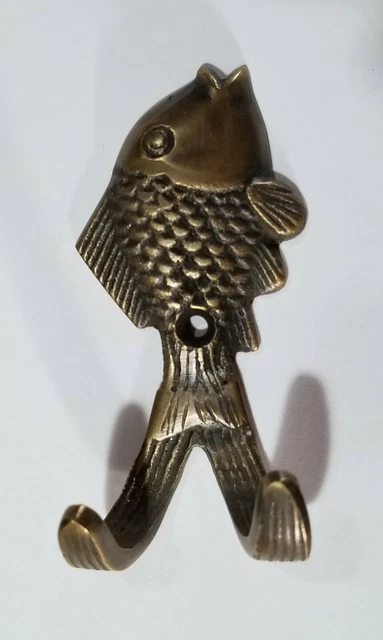 2 Vintage Style FISH HOOKS Solid Brass Coat Hat Towel Hanger 3" #C23 5