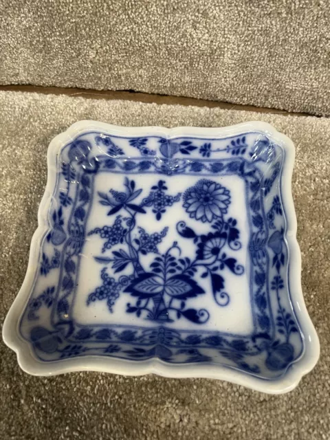 Vintage Square Blue And White Porcelain Plate Serving Dish Bowl Meissen