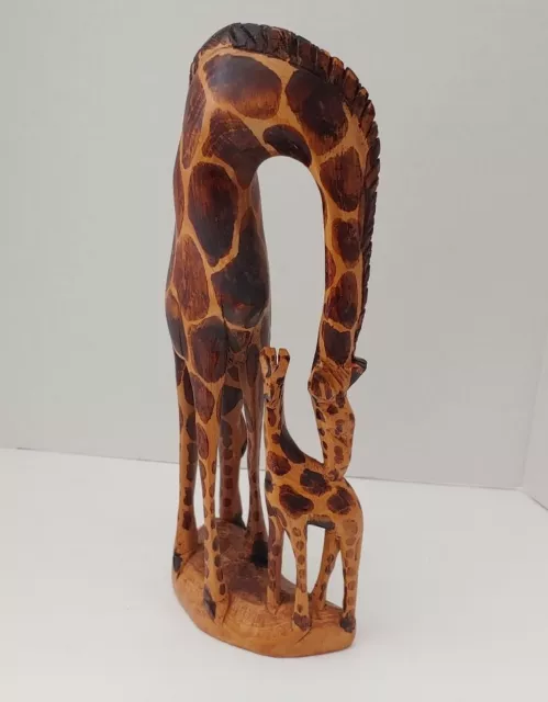 Mother & Calf Giraffes hand carved wood figurine sculpture kenya about 12"