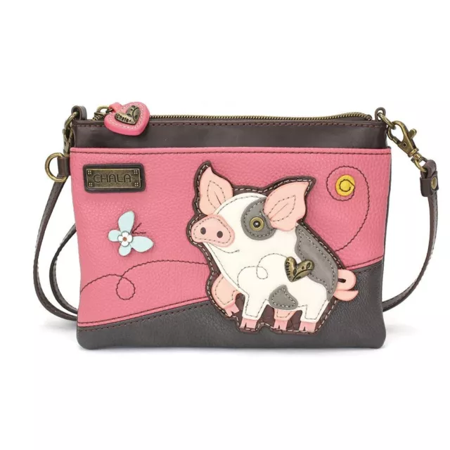 New Chala Pink White Brown Pig Mini Crossbody Cell Phone Purse Bag
