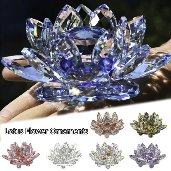 Crystal Lotus Flower Candleholder Fengshui Detailed Cut Ornament. Beautiful Gift 2