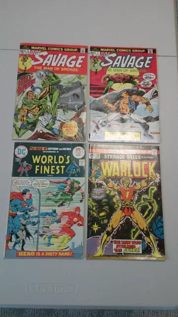Marvel Strange Tales Warlock #178, Doc Savage #4,7 Bronze Age Comic lot of 4