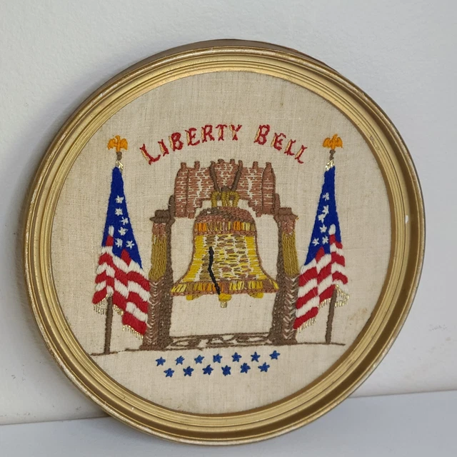 Bordado Crewel enmarcado Libertybell Vintage Patriótico