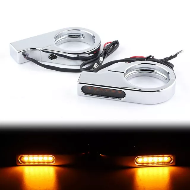 2X 41mm LED Turn Signal Mount Bracket Fork Tube Clamps Indicator Lights Chrome