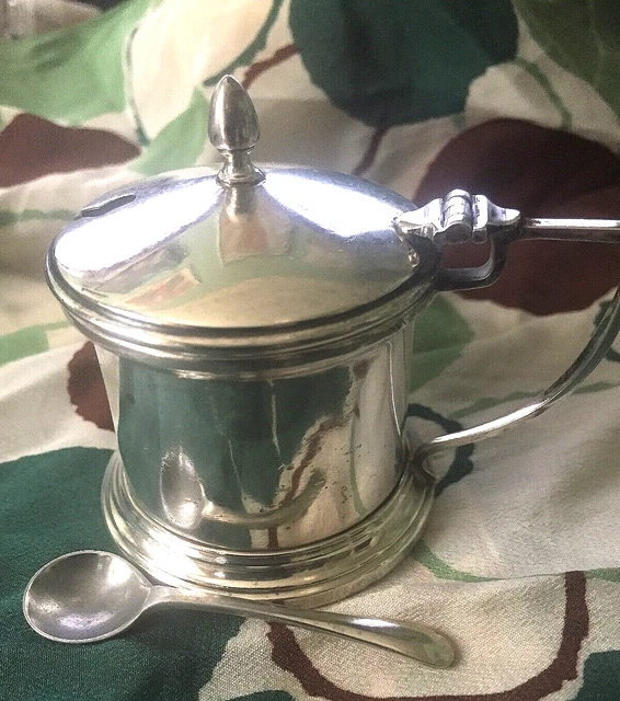 Vintage Sterling Silver hallmarked Mustard pot and spoon