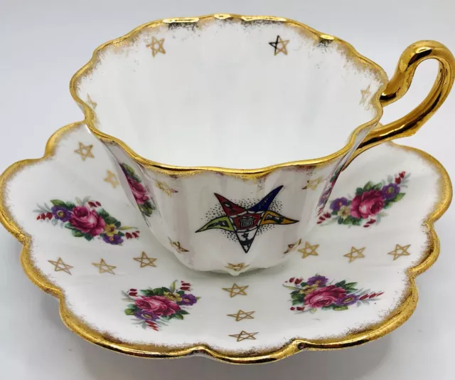 Vintage Royal Stuart Spencer Stevenson Eastern Star Rose Bouquet Cup Saucer Set