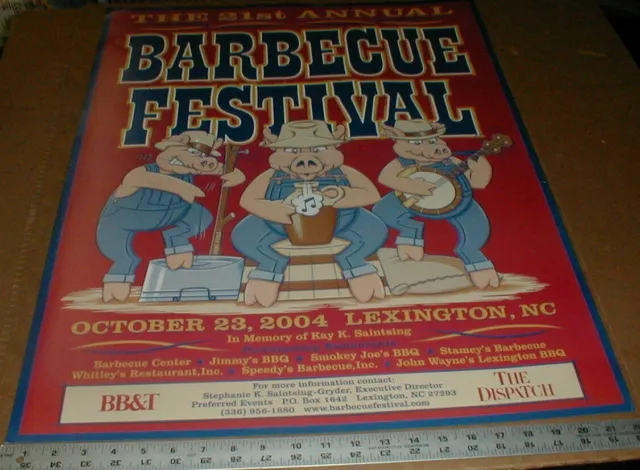 2004 Barbecue BBQ Festival Lexington North Carolina NC Art Hee Haw Pig Poster