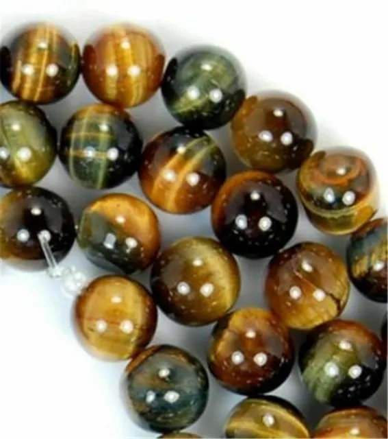 Natural AAA+ 8mm Yellow Blue Tigers Eye Gems Round Loose Beads 15'' PL44