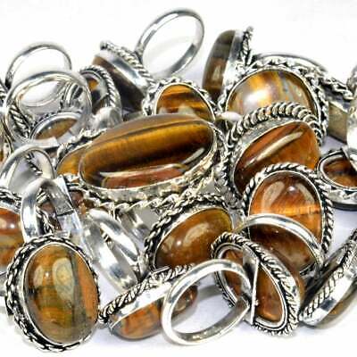Natural Tiger Eye Gemstone  Ring Wholesale Lot Rings 925 Sterling Silver Ring