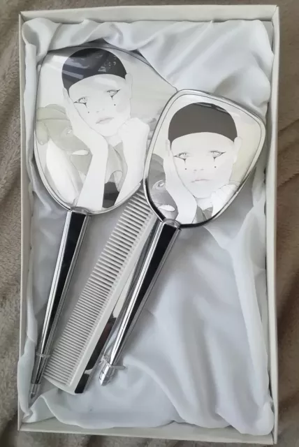 Coffret de toilette ancien miroir Face À Main peigne brosse Vintage Pierrot