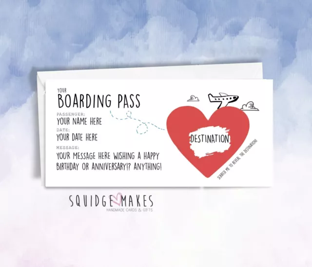 Personalised Boarding Pass Surprise scratch off Trip Reveal Gift iou holiday 2