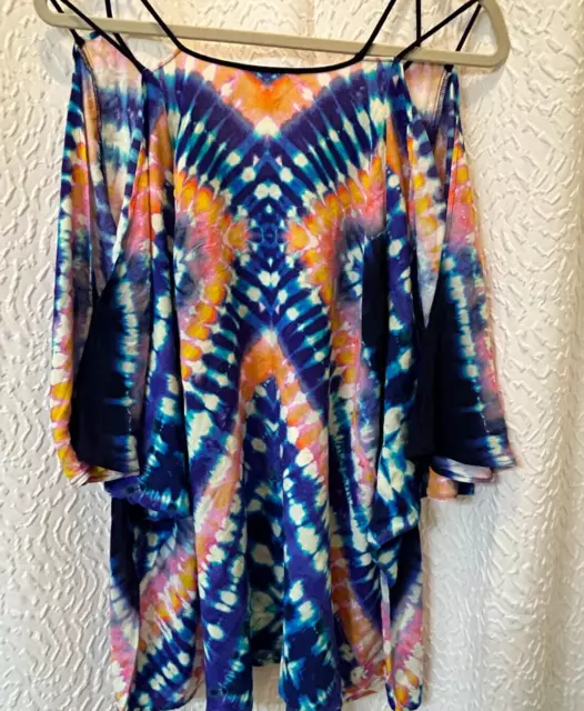 Trina Turk tie dye Cold Shoulder sleeve Tunic Swim Cover-Up with spaghetti strap
