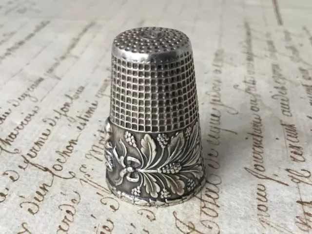 French Solid Silver Hallmarked Bell Floral Decoration Sewing Thimble 3