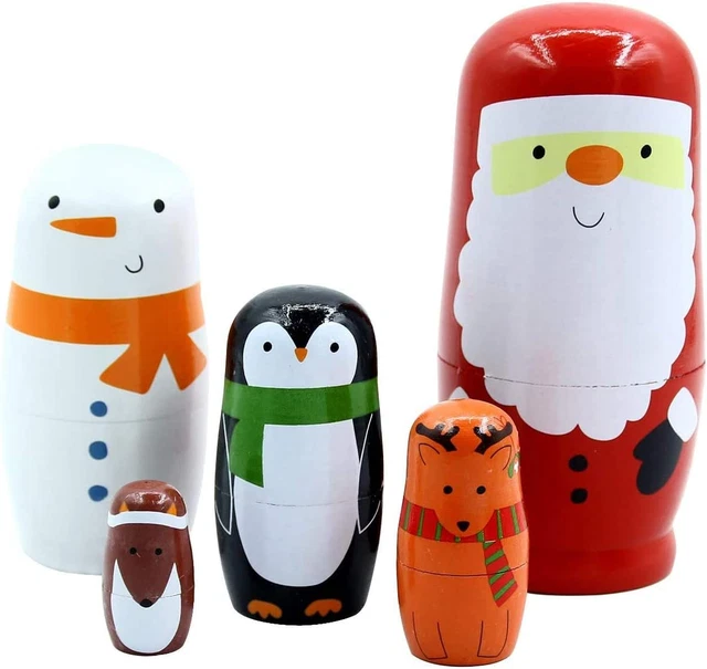 Christmas Snowman Nesting Dolls Wooden Matryoshka Russian Doll Handmade Stackin