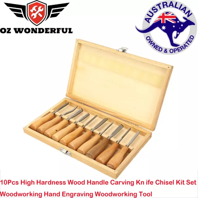 Professional 10 Piece Wood Carving Hand Chisel Tools Woodworking Gouges Kit Set