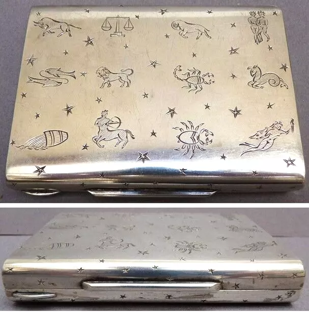 Poudrier minaudière argent massif Signe Zodiaque silver powder BURRINI Art Deco