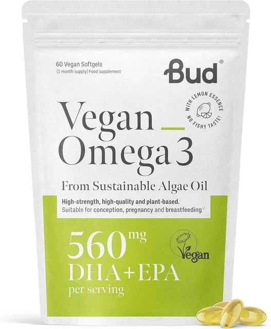 BUD VEGAN OMEGA 3 Supplement HighStrength DHA EPA Premium
