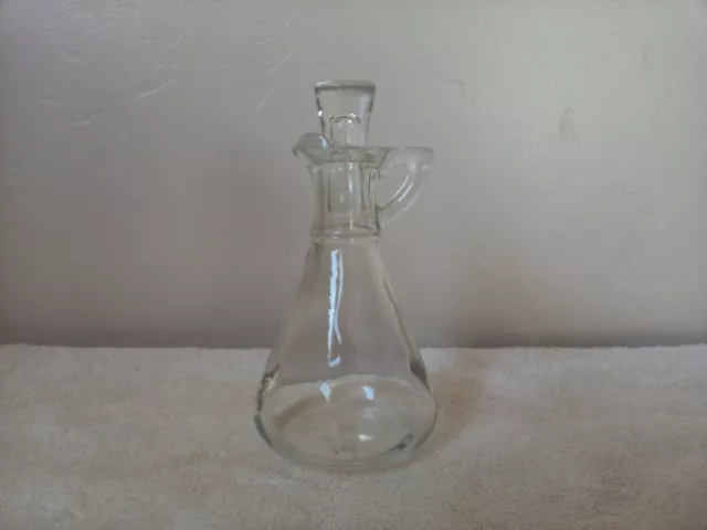 Hazel Atlas Vintage Single Clear Cruet with Stopper, Oil or Vinegar, 5", 5 Oz.