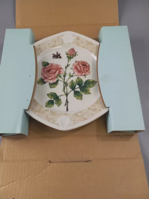 L👀K PartyLite Candle Plate Botanical Collection Porcelain P7840 Rose NIB 2