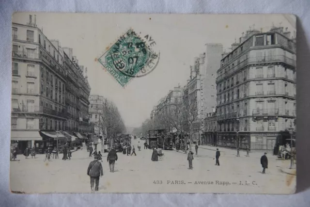 Cpa carte postale PARIS avenue Rapp 1907 animée