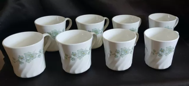 Set 8 Corning Corelle Callaway Green Ivy Coffee Tea Cups Mugs White Swirl