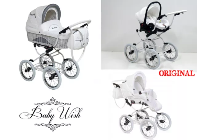 SCARLETT Wicker, Pram Baby Fashion 3in1 CARRYCOT + STROLLER + CAR SEAT