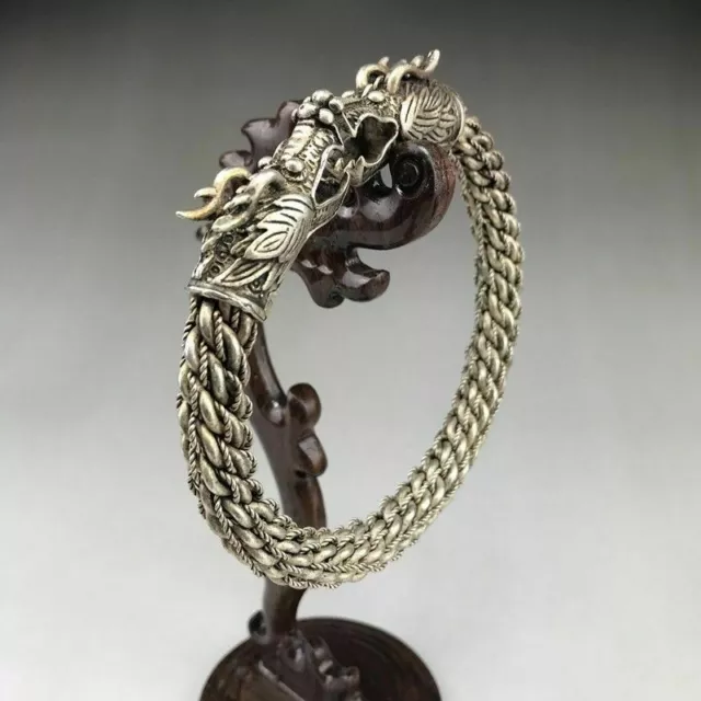 Old Chinese Wonderful Handwork Miao Silver Dragon Bracelet