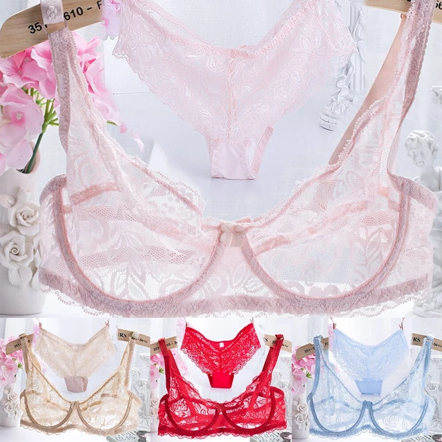 Ensemble de culotte transparent élégant dentelle broderie sous-vêtements 34B