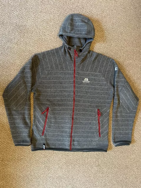 Mountain Equipment Dark Days Hooded Fleece Jacket Mens Large Grey Stripes