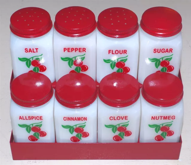 VINTAGE McKEE MILK GLASS SPICE JARS (Set of 8) WITH RACK, BEAUTIFULLY RESTORED! VINTAGE McKEE MILK GLASS SPICE JARS (Set of 8) WITH RACK, BEAUTIFULLY RESTORED!