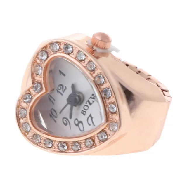 Copper Tone Heart Shape Housing Elastic Finger Watch For Women