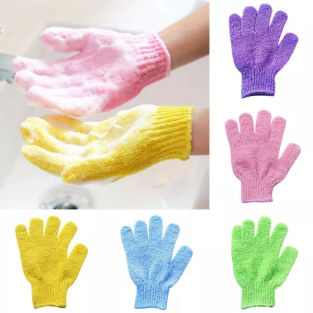 5 Pair Shower Bath Gloves Exfoliating Wash Skin Spa Massage Scrub BodyEL