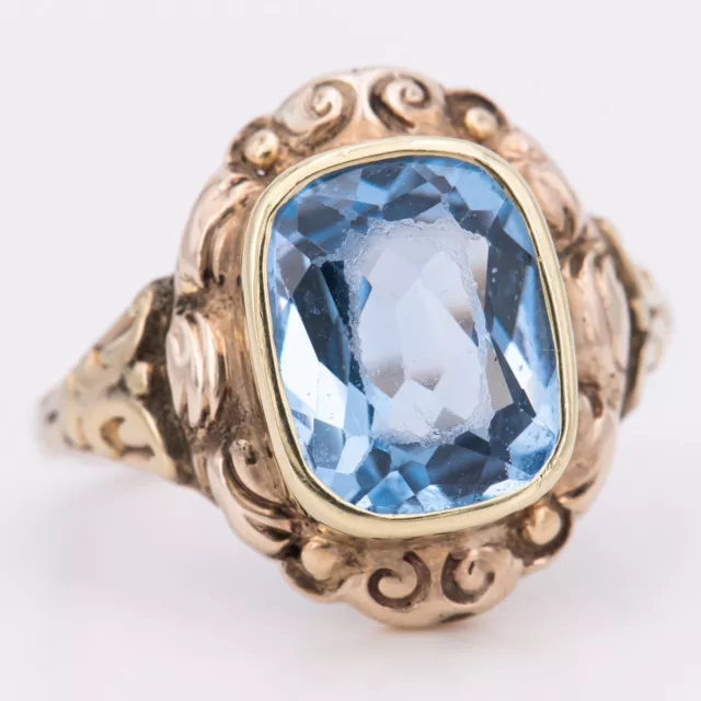 Gr. 52 - Antiker Jugendstil Gelbgold 333/8K Damenring mit Blautopas - um 1910