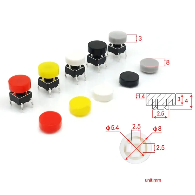 Momentary Tact Tactile Push Button Switch 6x6mm 4 Pin Cap Various Colors