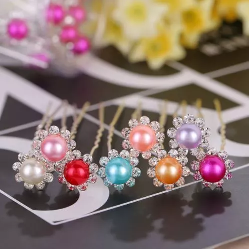 20 Pcs Pearl Flower Diamante Crystal Hair Pins Clips Prom Wedding Bridal Party