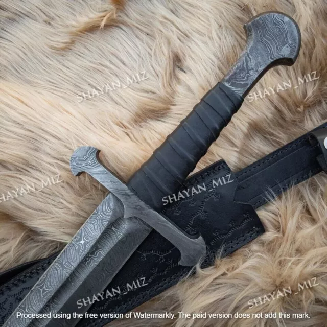 Handmade Damascus Steel Double Edge Viking Sword, Battle Ready With Sheath 2